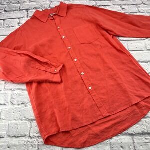 Chicos Design Women's Linen Shirt Blouse Coral Long Sleeve Size 2 Large 12